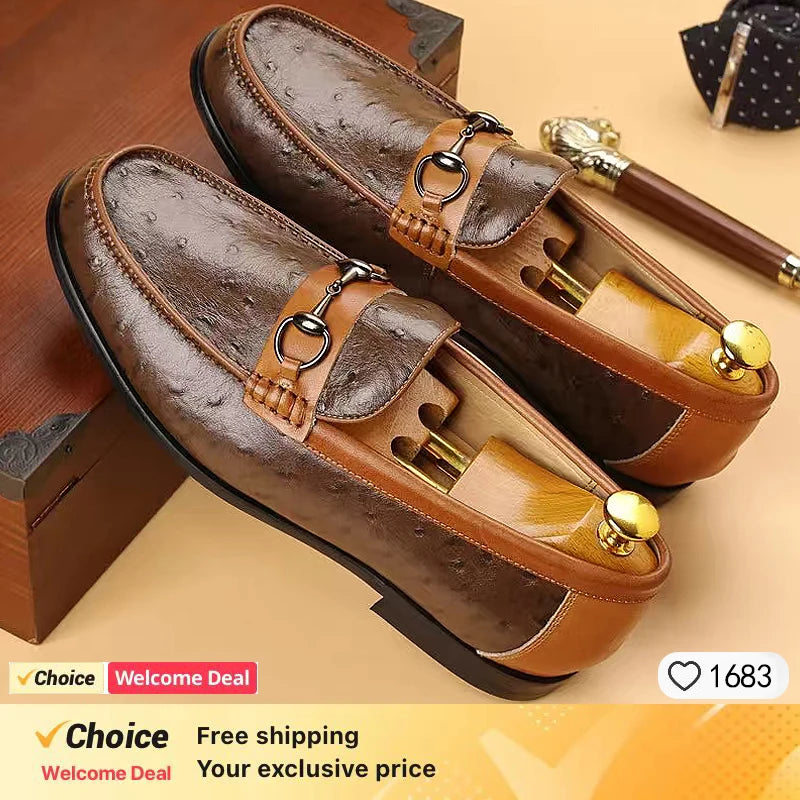 Men's Luxury crocodile pattern leather loafers, handmade business dress shoes, slip-on formal office footwear for men, Brown
