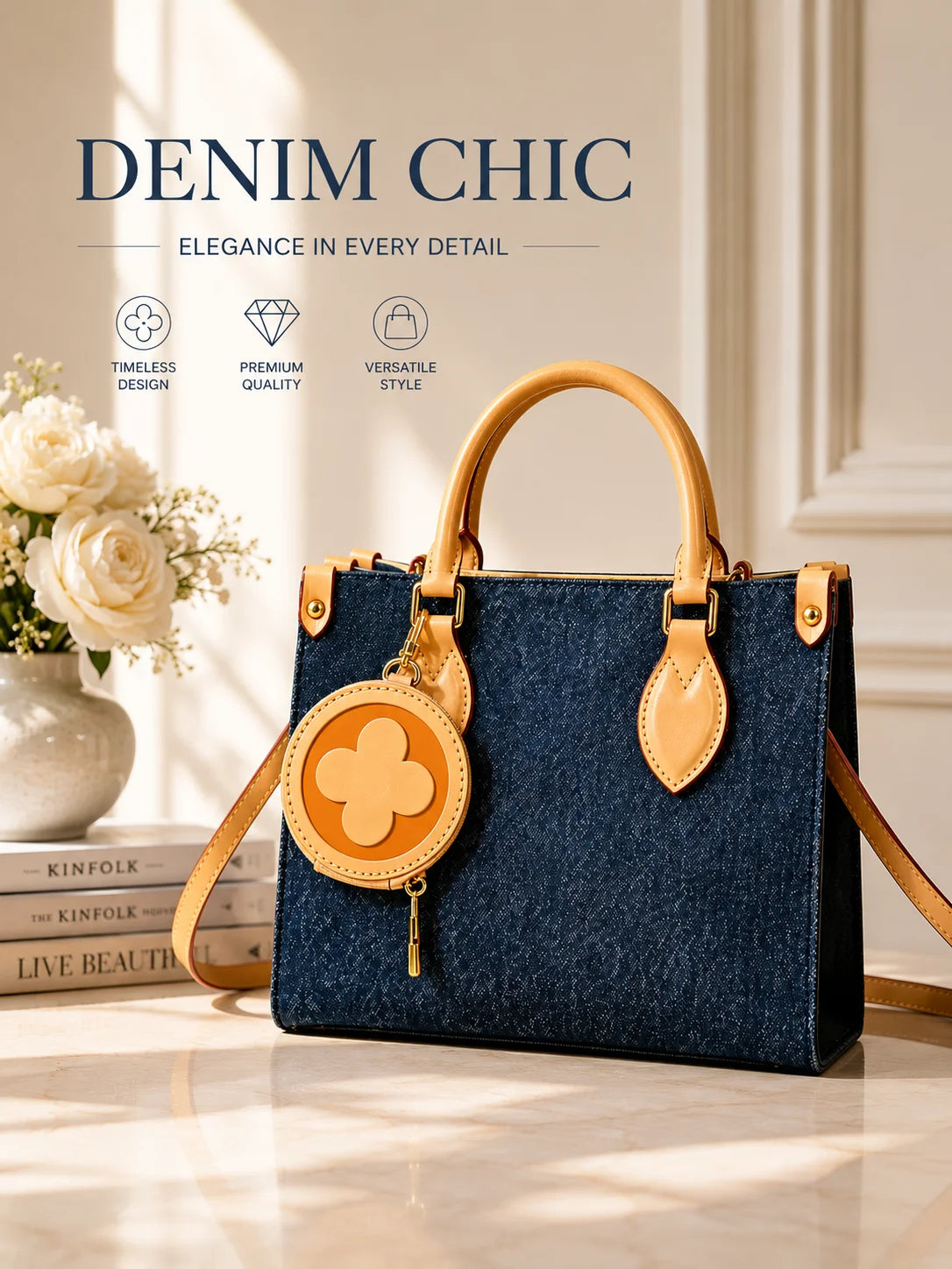 2026 Fashion New Luxury Women's Bag 25X19X11.5CM Denim Canvas Little Daisy Tote Handbag Accessories with No Box