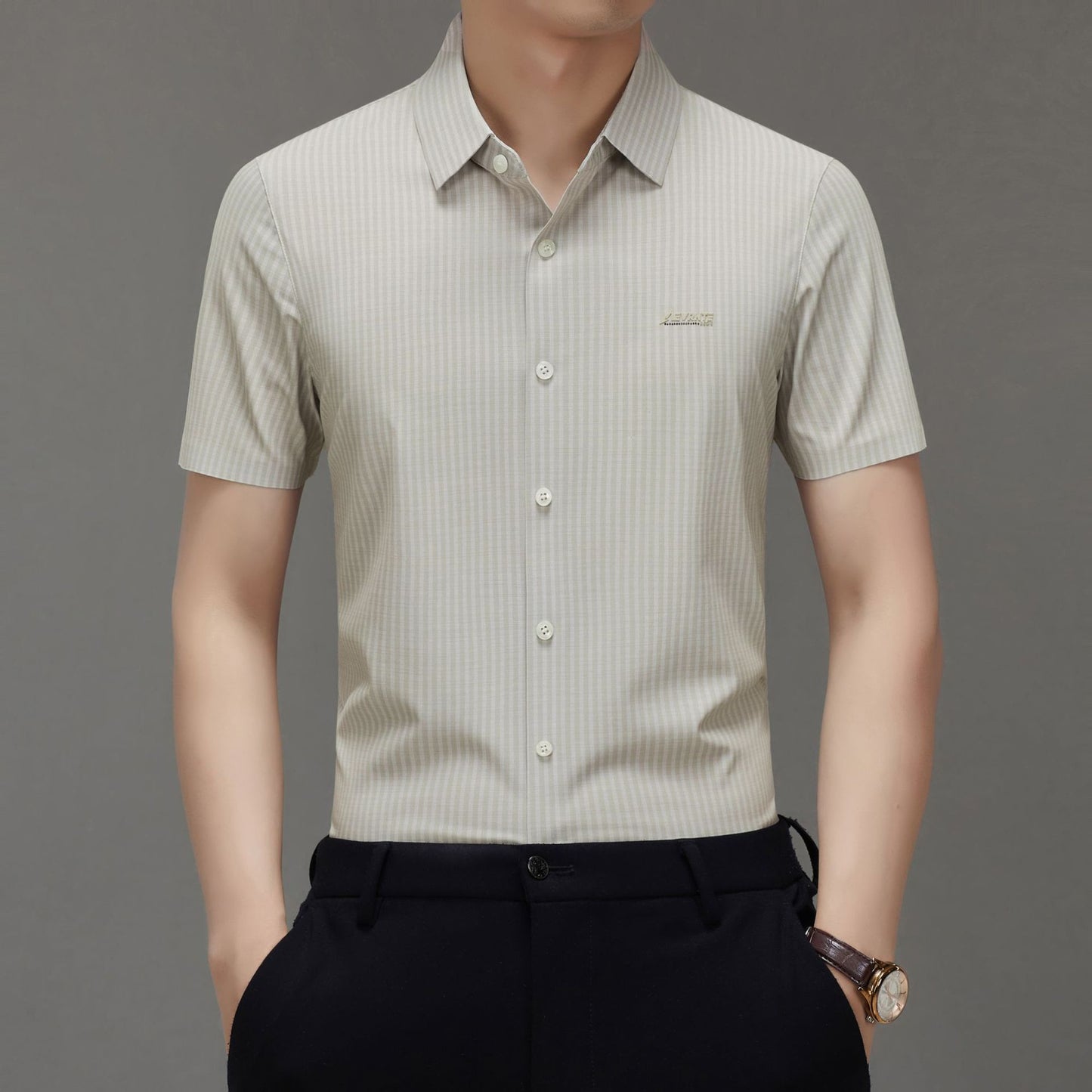 Summer High-end Jacquard Ice-feeling Non-ironing Mulberry Silk Short-sleeved Shirt Light Luxury High-end Business Shirt