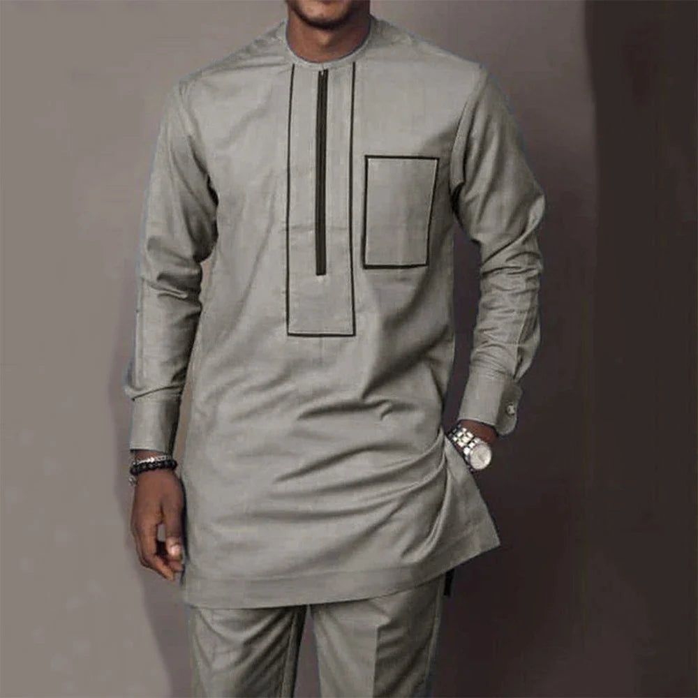 2025 African Sets For Men Autumn Striped Print Casual Dashiki Ethnic Style Long O-Neck Fashion Wedding Two-piece Suit New