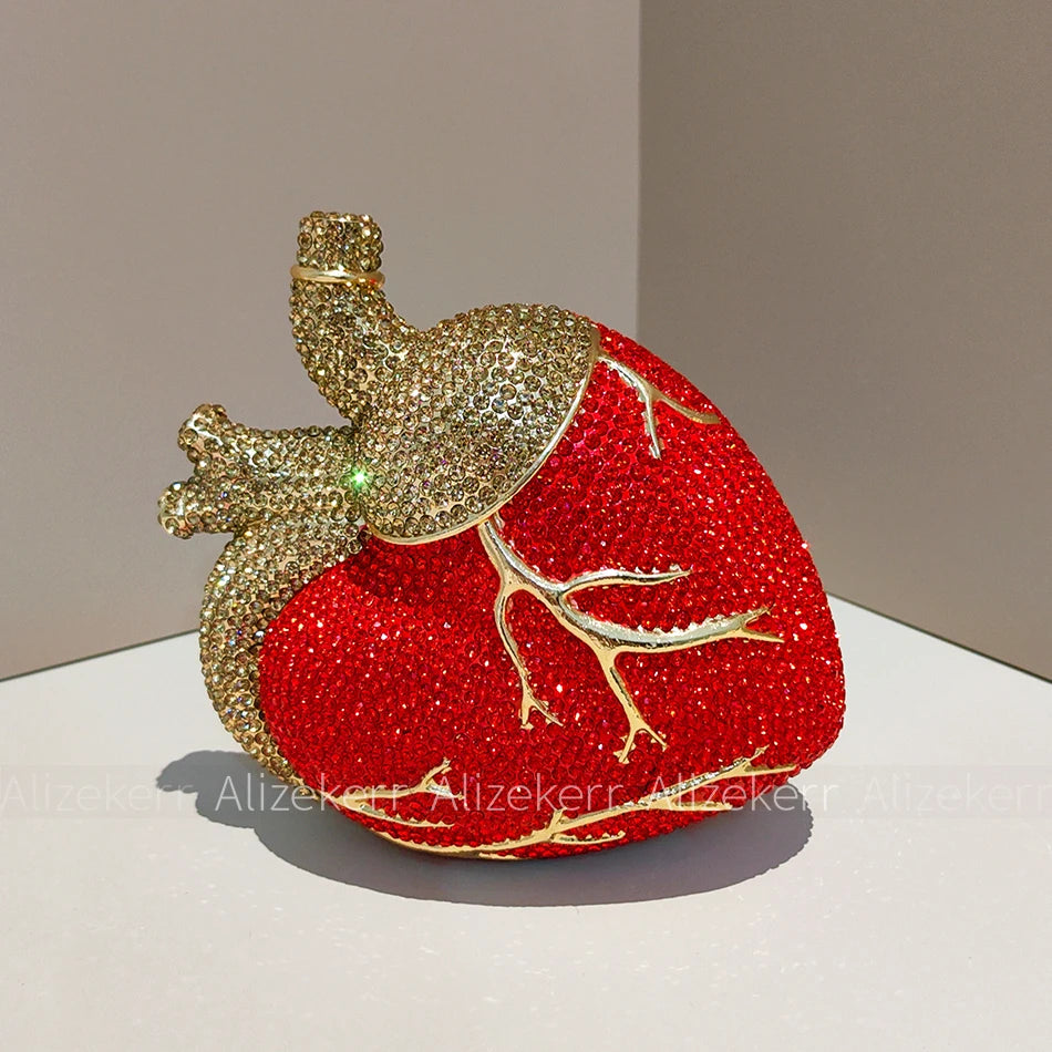 Alizekerr Heart Shaped Diamond Evening Bags Women 2026 Gorgeous Metallic Rhinestone Purses Ladies Unique Handbags Wedding Party