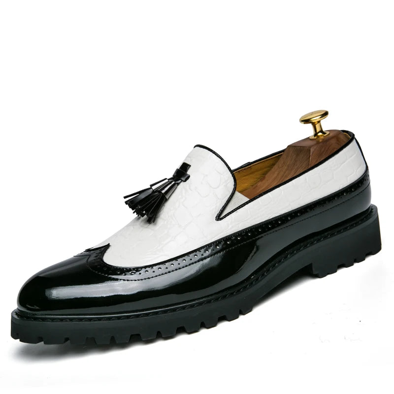2026 New Lazy Man Slip-On Bean Shoes Men's Business Casual Crocodile Print 46 Large Size Fringed Leather Shoes Men