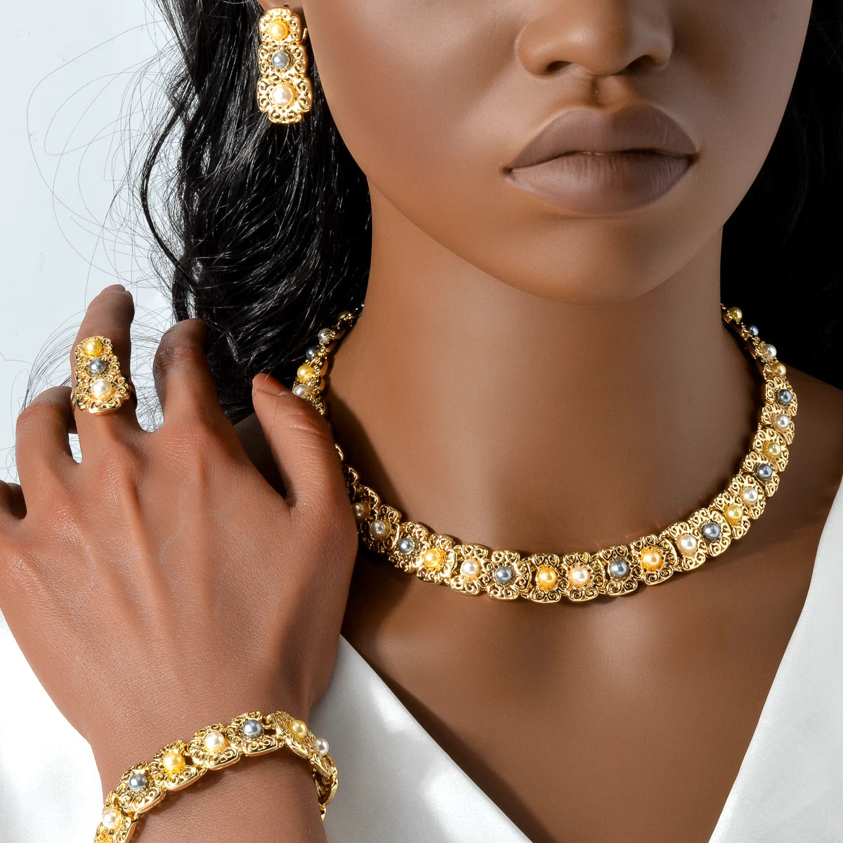 Luxury Quality Jewelry Set For Women Pearl Necklace Bracelet Ring Earring 2024 Trend Wedding Party Jewelry Set Mother's Day Gift