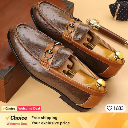 Men's Luxury crocodile pattern leather loafers, handmade business dress shoes, slip-on formal office footwear for men, Brown