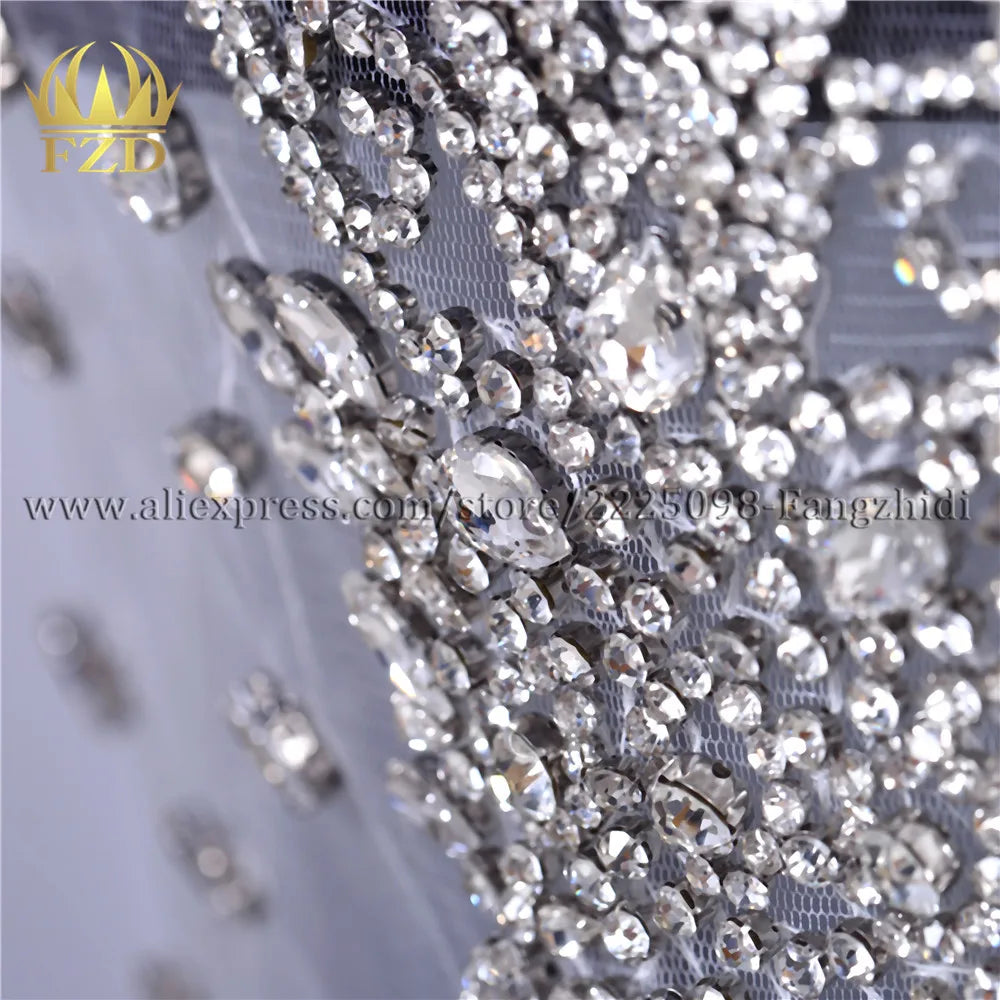 FZD 1 PC Silver Rhinestone Crystal Patches Handmade Gold Crystal Glass Rhinestone Bodice Applique Sew on Wedding Evening Dresses