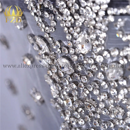 FZD 1 PC Silver Rhinestone Crystal Patches Handmade Gold Crystal Glass Rhinestone Bodice Applique Sew on Wedding Evening Dresses
