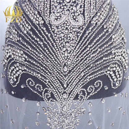 FZD 1 PC Silver Rhinestone Crystal Patches Handmade Gold Crystal Glass Rhinestone Bodice Applique Sew on Wedding Evening Dresses