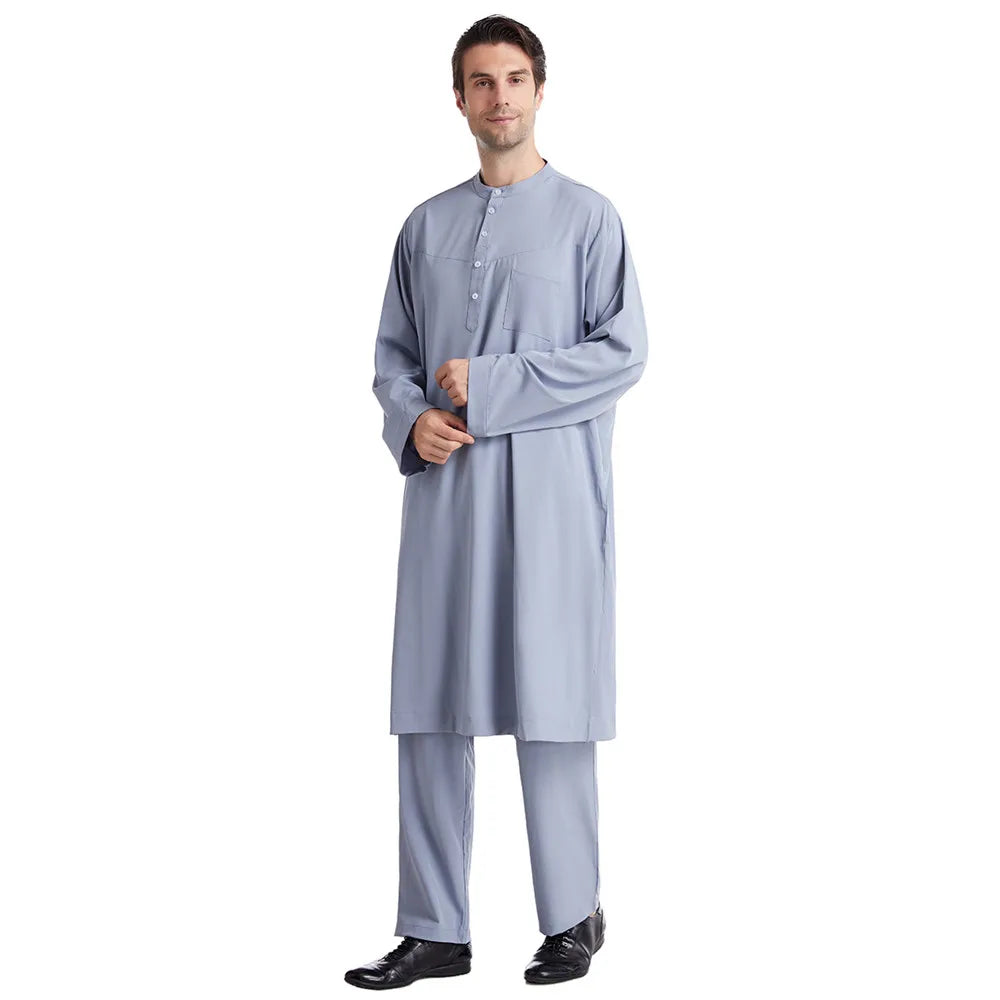 Men Jubba Thobe Muslim Two Pieces Set For Male Pakistan Dubai Saudi Abaya Prayer Islamic Clothing Worship Suit Arabic Ramadan