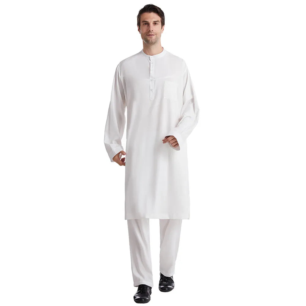 Men Jubba Thobe Muslim Two Pieces Set For Male Pakistan Dubai Saudi Abaya Prayer Islamic Clothing Worship Suit Arabic Ramadan