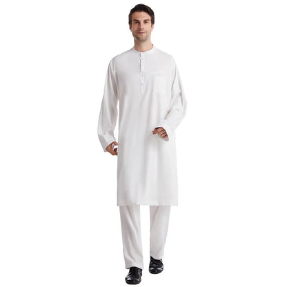Men Jubba Thobe Muslim Two Pieces Set For Male Pakistan Dubai Saudi Abaya Prayer Islamic Clothing Worship Suit Arabic Ramadan