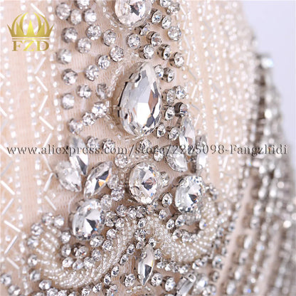 FZD 1 PC Silver Rhinestone Crystal Patches Handmade Gold Crystal Glass Rhinestone Bodice Applique Sew on Wedding Evening Dresses