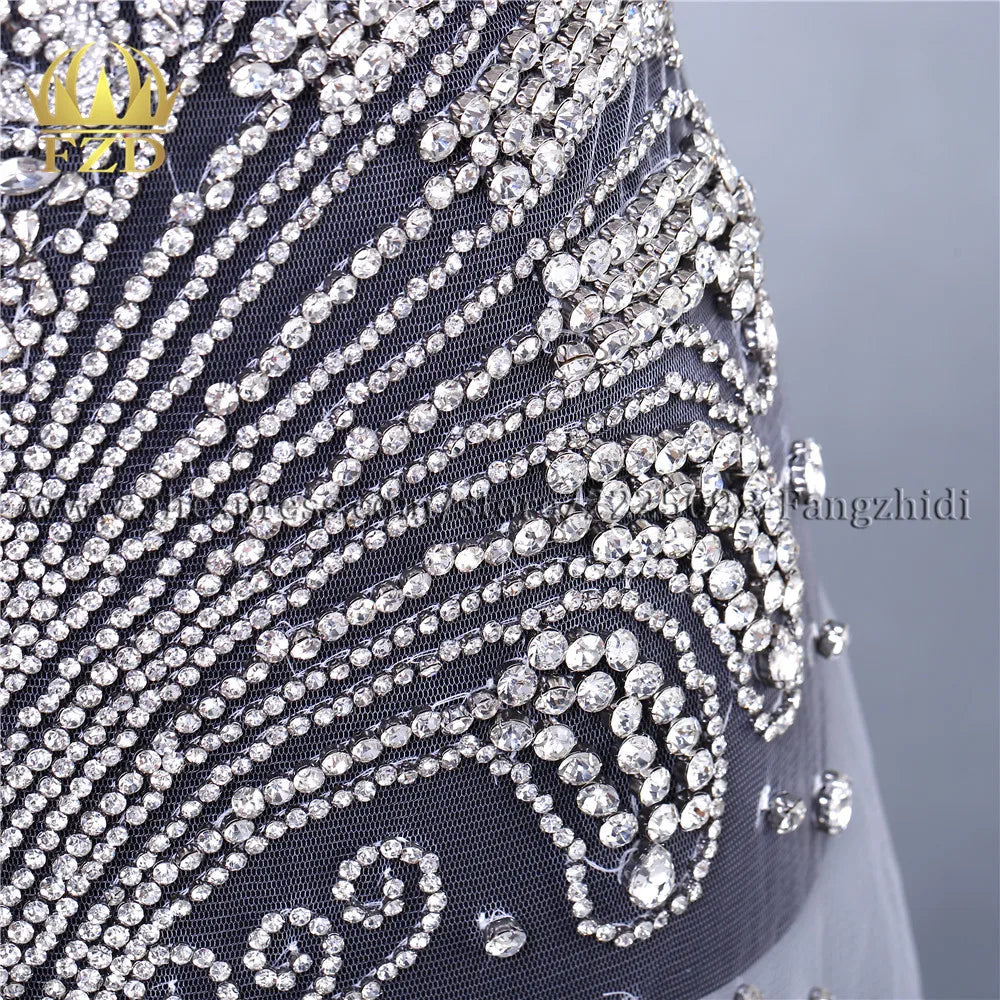 FZD 1 PC Silver Rhinestone Crystal Patches Handmade Gold Crystal Glass Rhinestone Bodice Applique Sew on Wedding Evening Dresses