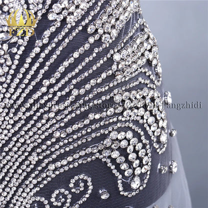FZD 1 PC Silver Rhinestone Crystal Patches Handmade Gold Crystal Glass Rhinestone Bodice Applique Sew on Wedding Evening Dresses