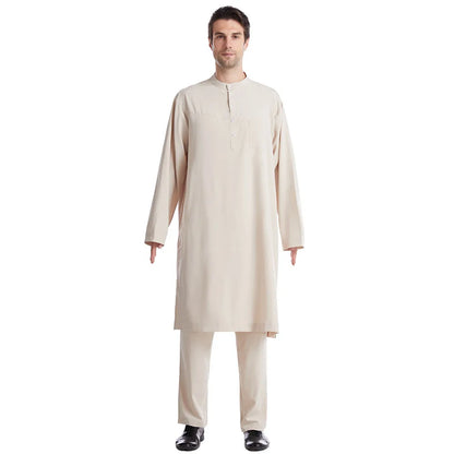 Men Jubba Thobe Muslim Two Pieces Set For Male Pakistan Dubai Saudi Abaya Prayer Islamic Clothing Worship Suit Arabic Ramadan