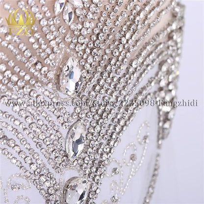 FZD 1 PC Silver Rhinestone Crystal Patches Handmade Gold Crystal Glass Rhinestone Bodice Applique Sew on Wedding Evening Dresses