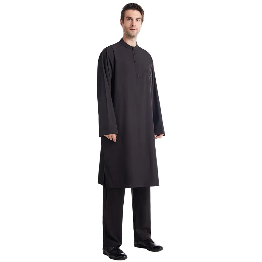 Men Jubba Thobe Muslim Two Pieces Set For Male Pakistan Dubai Saudi Abaya Prayer Islamic Clothing Worship Suit Arabic Ramadan