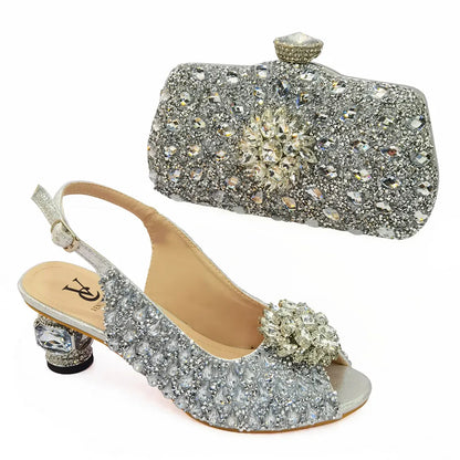 New Silver Color Nigerian Women's Shoes and Bags Party  African Fashion Shoes and Bags Wedding Shoes and Bags