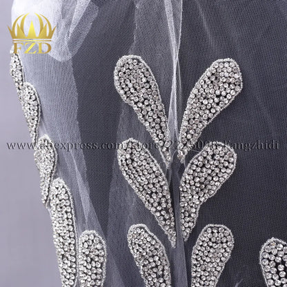 FZD 1 PC Silver Rhinestone Crystal Patches Handmade Gold Crystal Glass Rhinestone Bodice Applique Sew on Wedding Evening Dresses