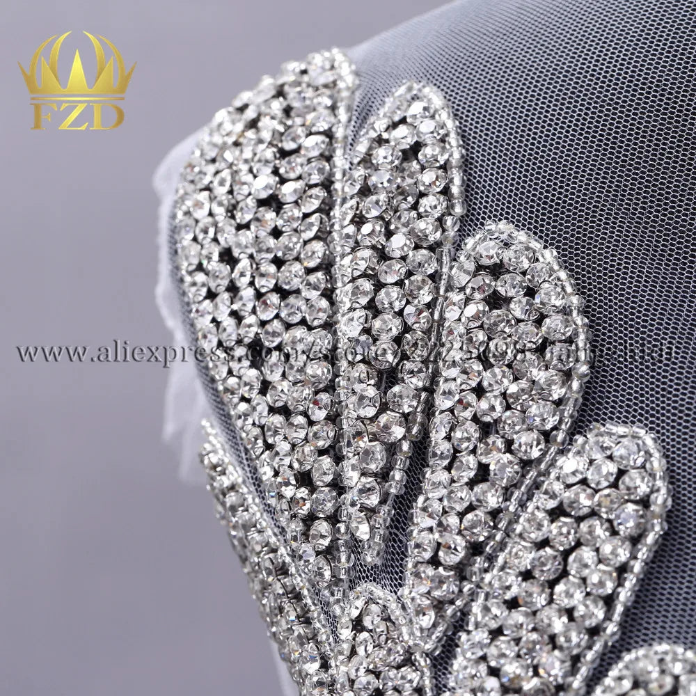FZD 1 PC Silver Rhinestone Crystal Patches Handmade Gold Crystal Glass Rhinestone Bodice Applique Sew on Wedding Evening Dresses