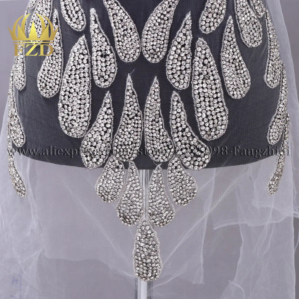 FZD 1 PC Silver Rhinestone Crystal Patches Handmade Gold Crystal Glass Rhinestone Bodice Applique Sew on Wedding Evening Dresses