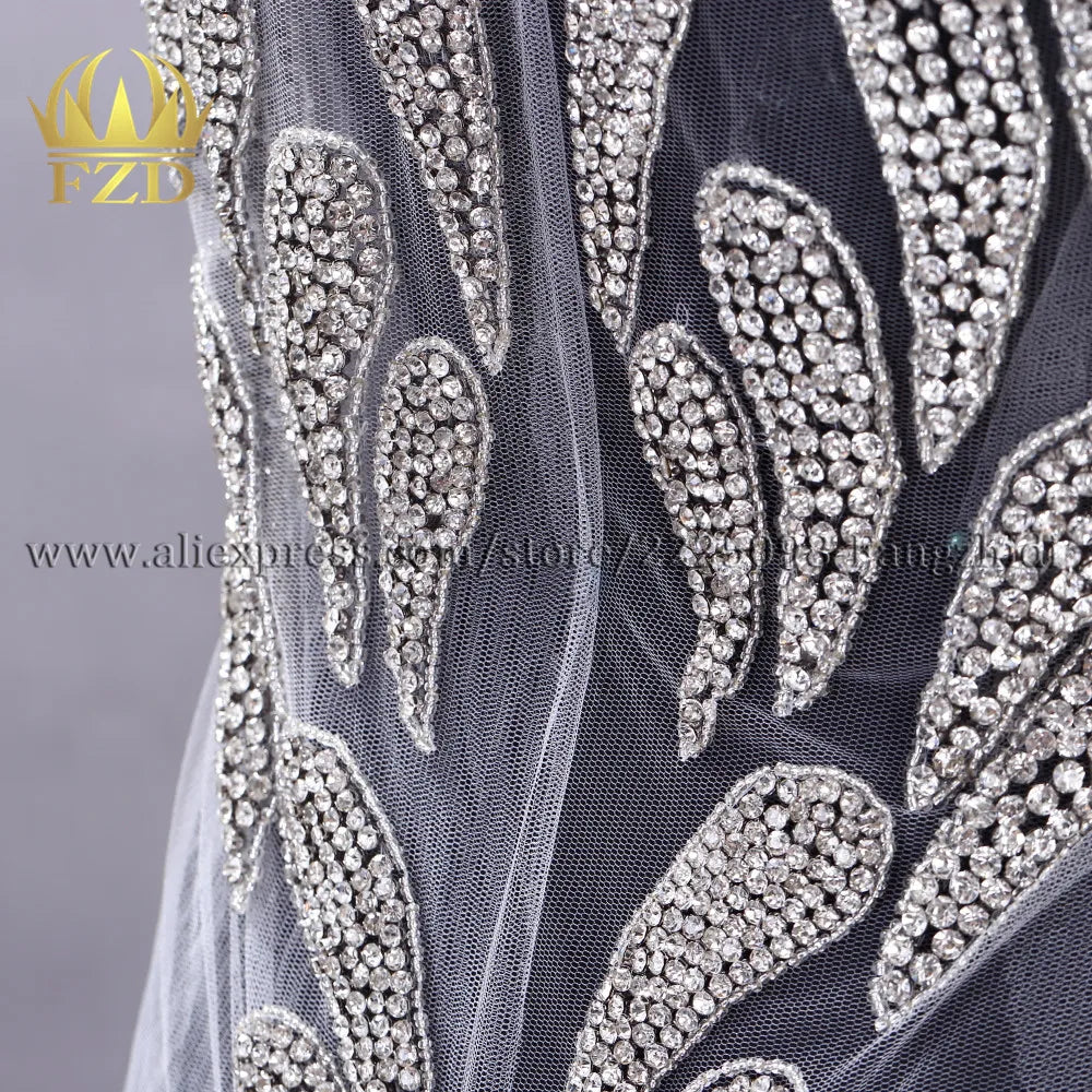 FZD 1 PC Silver Rhinestone Crystal Patches Handmade Gold Crystal Glass Rhinestone Bodice Applique Sew on Wedding Evening Dresses