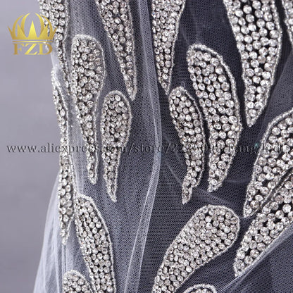 FZD 1 PC Silver Rhinestone Crystal Patches Handmade Gold Crystal Glass Rhinestone Bodice Applique Sew on Wedding Evening Dresses