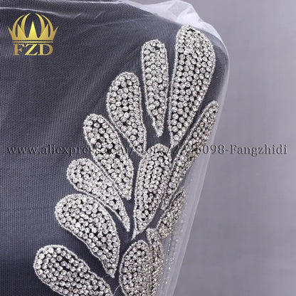 FZD 1 PC Silver Rhinestone Crystal Patches Handmade Gold Crystal Glass Rhinestone Bodice Applique Sew on Wedding Evening Dresses