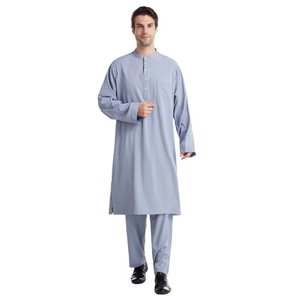 Men Jubba Thobe Muslim Two Pieces Set For Male Pakistan Dubai Saudi Abaya Prayer Islamic Clothing Worship Suit Arabic Ramadan