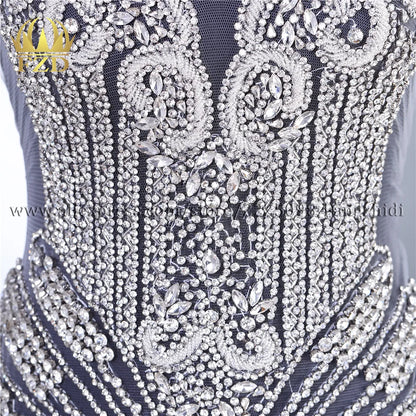 FZD 1 PC Silver Rhinestone Crystal Patches Handmade Gold Crystal Glass Rhinestone Bodice Applique Sew on Wedding Evening Dresses