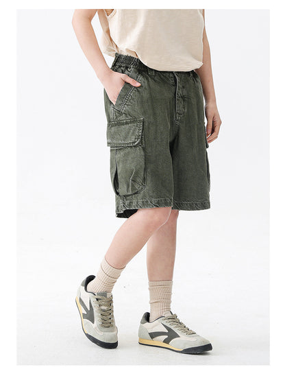 Black Fleet American-Style Shorts Men's Summer Workwear Six-Point Pants Multi-Pocket Loose Casual Couple Style Retro Heavyweight