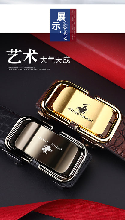 Men's Belt Genuine Leather Crocodile Pattern Inner Wear Automatic Buckle Fashionable All-match Belt Middle-aged and Young Casual Business Trendy Belt