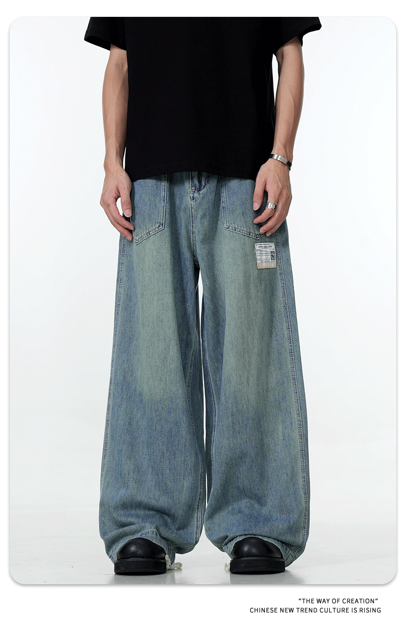 11Kn American Thin Blue Jeans for Men and Women with Adjustable Drawstring Trendy Stylish Straight Casual Wide Leg Slimming Look Pants