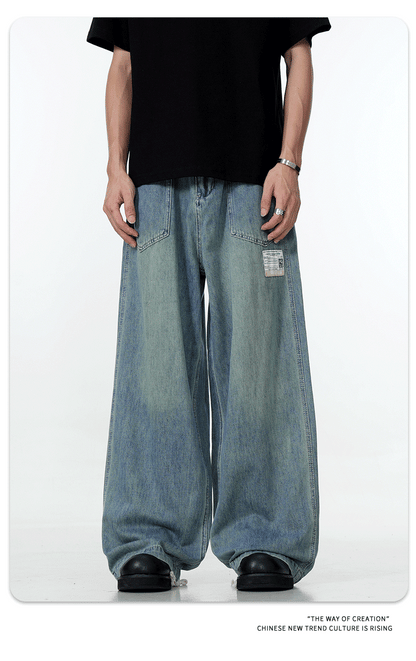 11Kn American Thin Blue Jeans for Men and Women with Adjustable Drawstring Trendy Stylish Straight Casual Wide Leg Slimming Look Pants