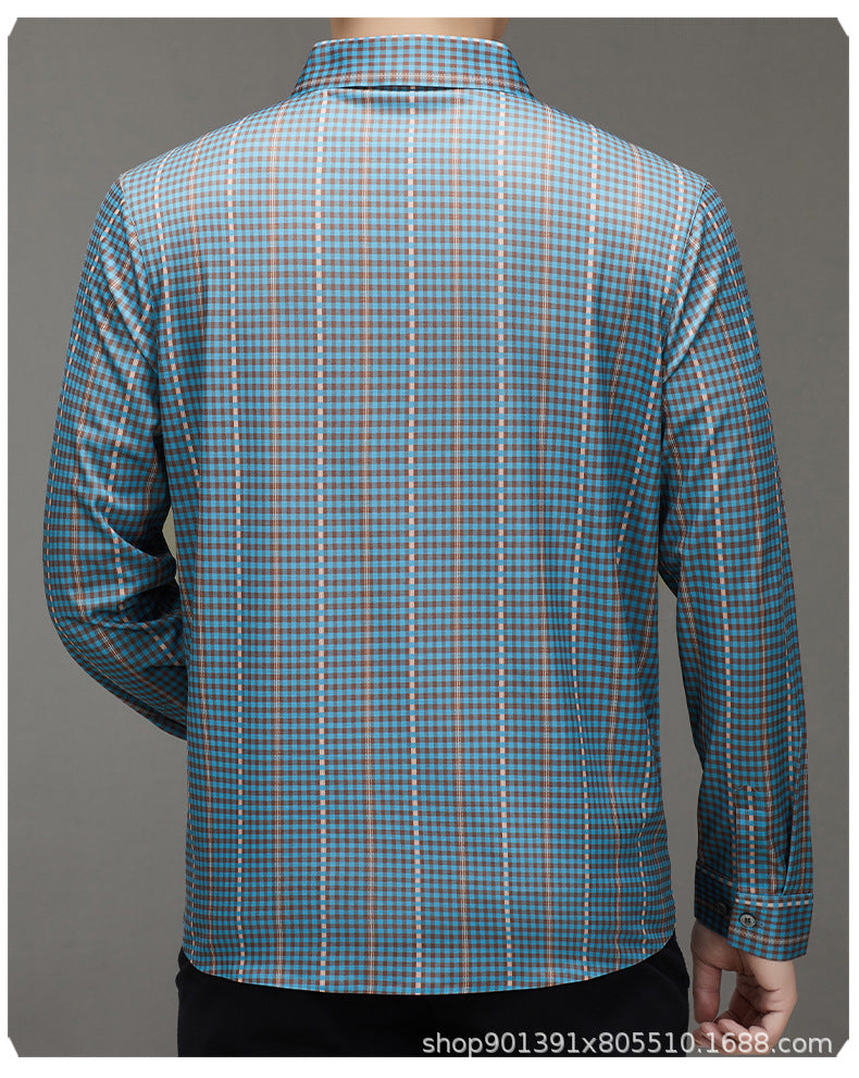 Spring and Autumn New Men's Shirt Cotton Plaid Business Casual Fashion Striped Non-Ironing Slim Long Sleeve Linen Shirt