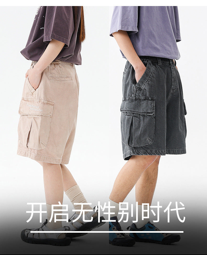 Black Fleet American-Style Shorts Men's Summer Workwear Six-Point Pants Multi-Pocket Loose Casual Couple Style Retro Heavyweight