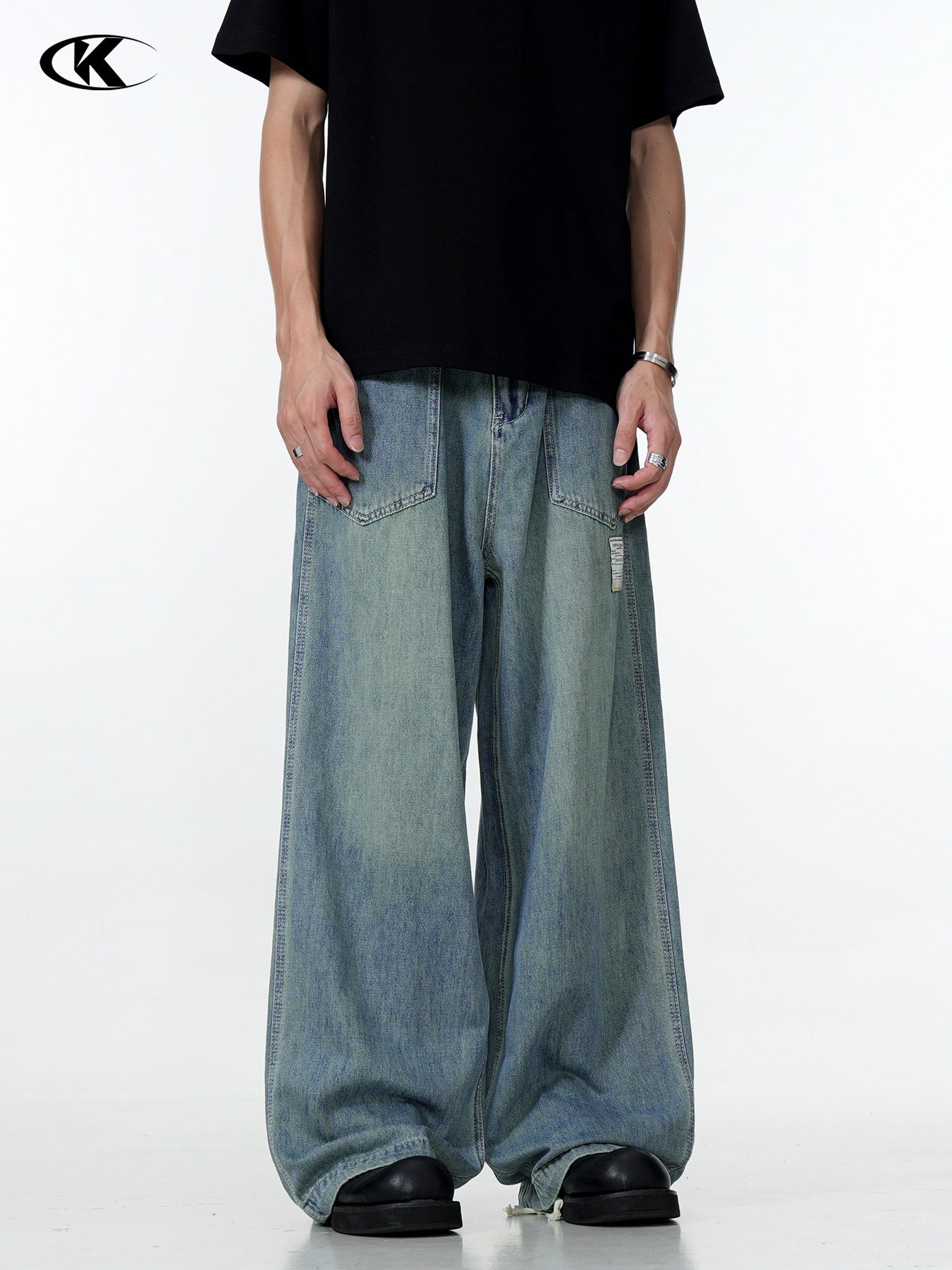 11Kn American Thin Blue Jeans for Men and Women with Adjustable Drawstring Trendy Stylish Straight Casual Wide Leg Slimming Look Pants