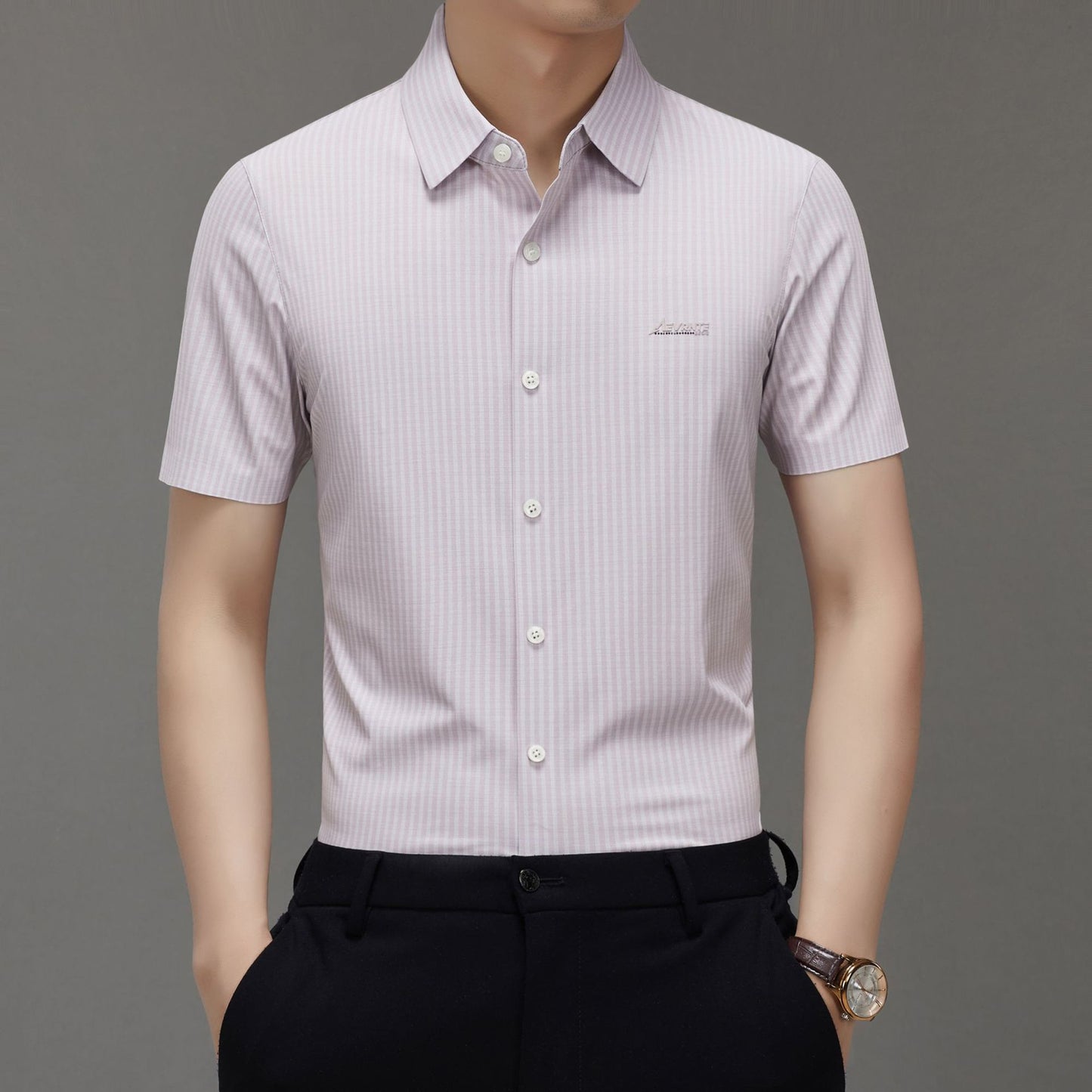 Summer High-end Jacquard Ice-feeling Non-ironing Mulberry Silk Short-sleeved Shirt Light Luxury High-end Business Shirt