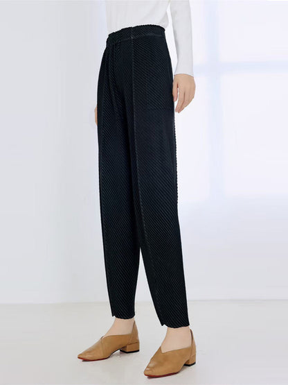 Textured Pleated Pants Women's Casual Pants Versatile Slimming Look Miyake New High-Waisted Straight Pants Narrow Version Women's Harem Pants