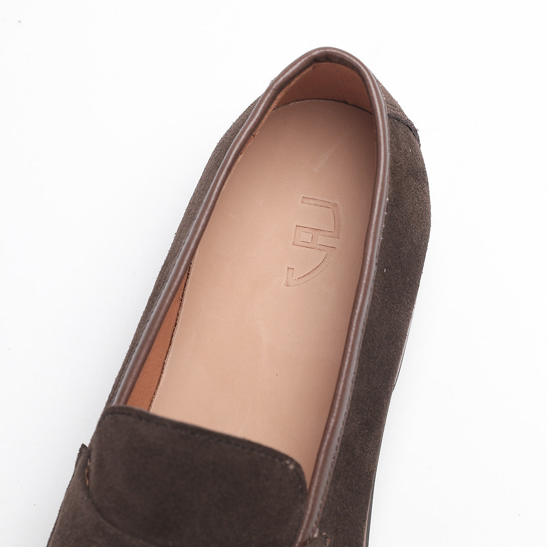 Elegant Gentleman British Retro Handmade Nubuck Leather Slip-On Tassel Loafers for Men, Lazy Casual Beanie Shoes for Men