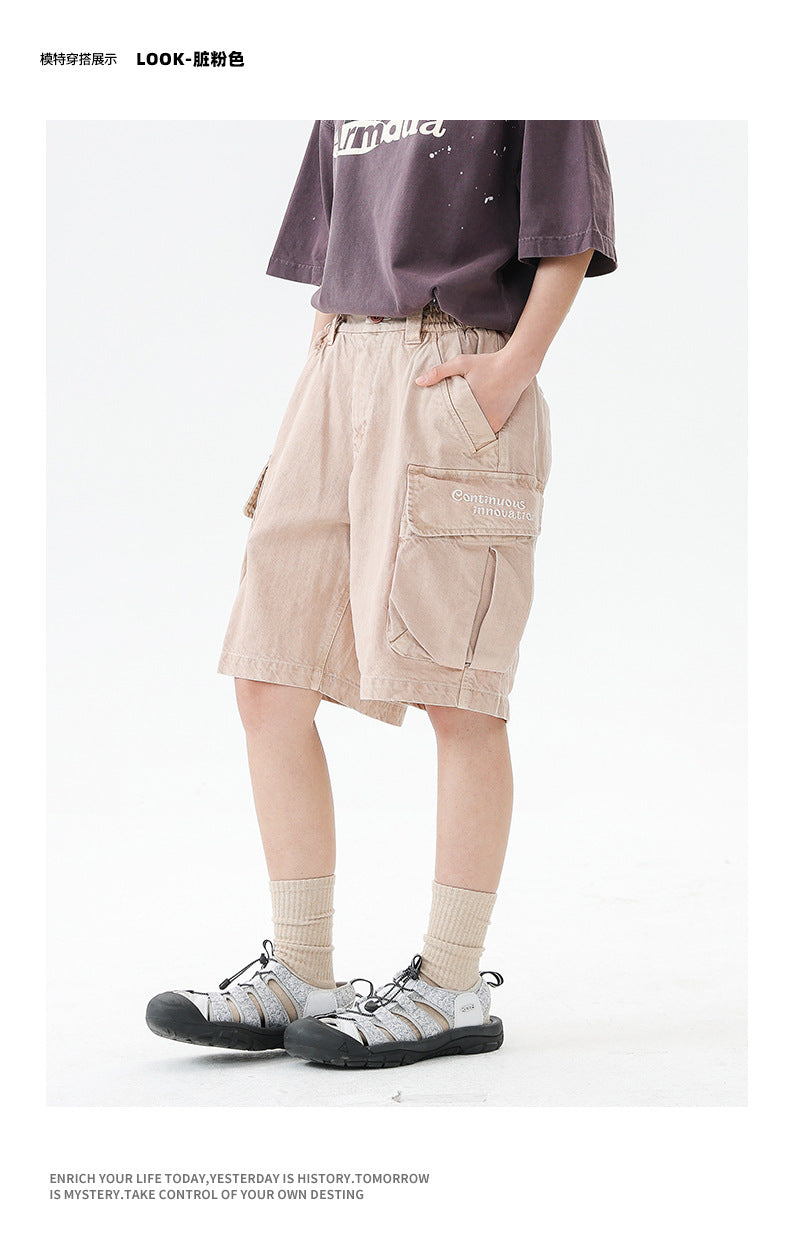Black Fleet American-Style Shorts Men's Summer Workwear Six-Point Pants Multi-Pocket Loose Casual Couple Style Retro Heavyweight