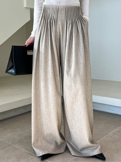 Luxi Gao Ding worsted ~ design pleated suit pants trousers women's old money style high waist mopping wide leg pants 1919