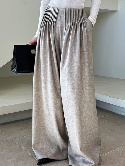 Luxi Gao Ding worsted ~ design pleated suit pants trousers women's old money style high waist mopping wide leg pants 1919