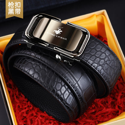 Men's Belt Genuine Leather Crocodile Pattern Inner Wear Automatic Buckle Fashionable All-match Belt Middle-aged and Young Casual Business Trendy Belt