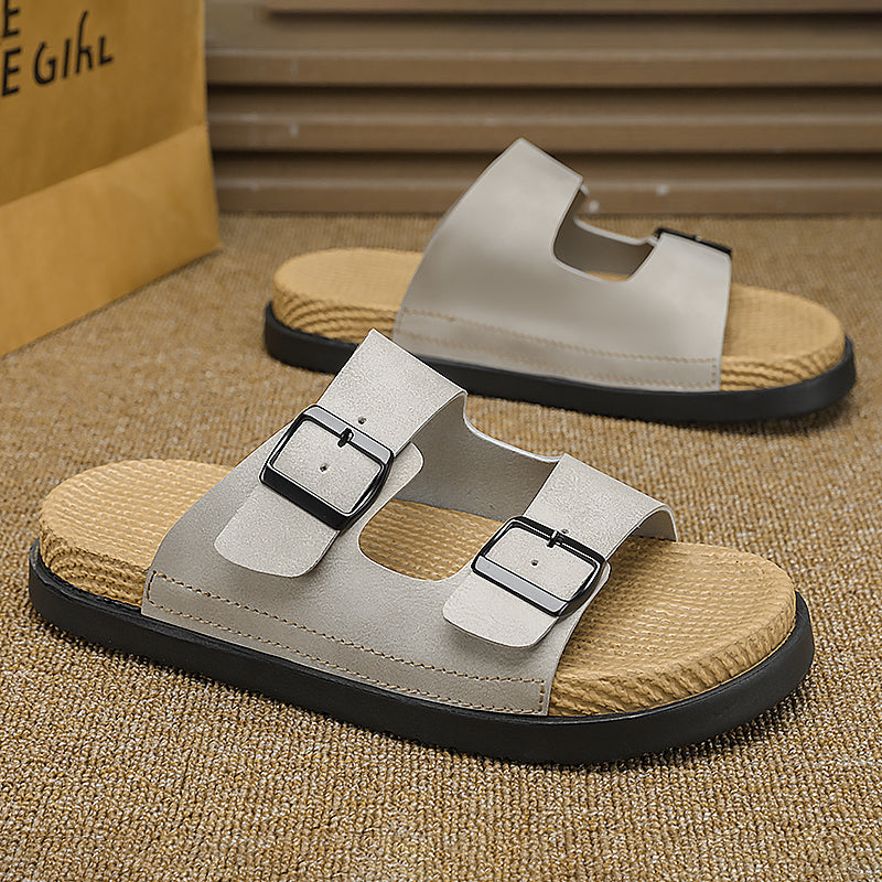 Linen Slippers for Men, Summer Outdoor Wear, Thick-Soled Woven Driving and Casual Sandals for Men