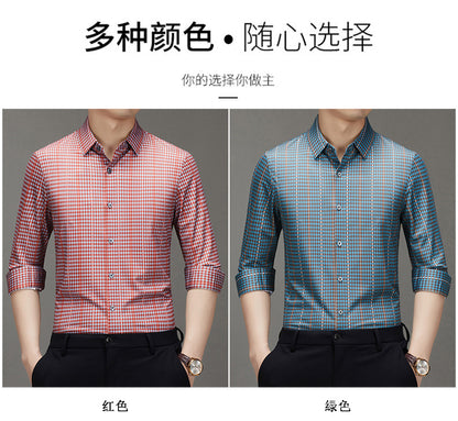 Spring and Autumn New Men's Shirt Cotton Plaid Business Casual Fashion Striped Non-Ironing Slim Long Sleeve Linen Shirt