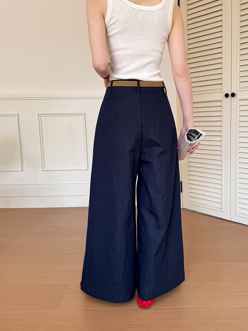 Juzhi Spring New Korean Style Washing Tooling Straight Tube Commuter High Waist Slimming Wide Leg Pants 8058