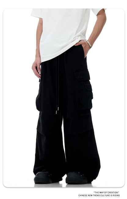 11Kn American Paratrooper Cargo Pants for Men and Women, Retro Draped, Multi-Flap Pocket Pants Drawstring, Wide Legs, Slim Straight Casual Pants