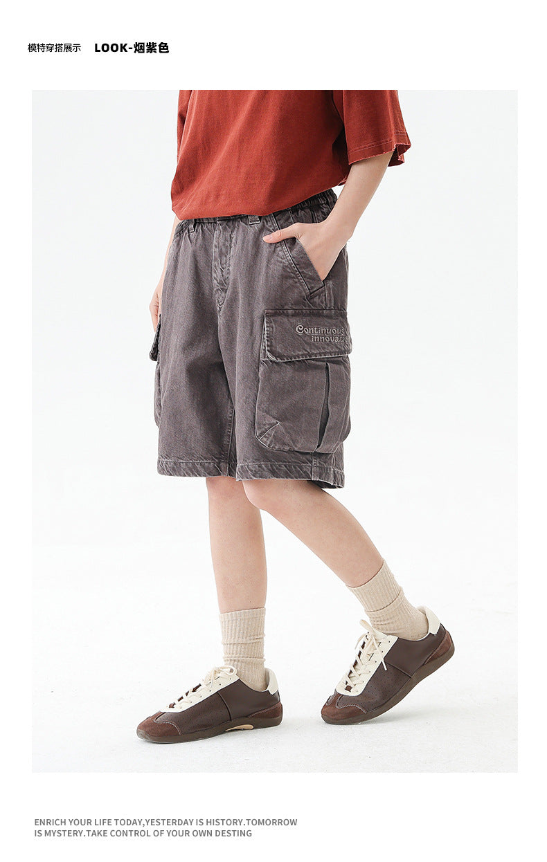 Black Fleet American-Style Shorts Men's Summer Workwear Six-Point Pants Multi-Pocket Loose Casual Couple Style Retro Heavyweight