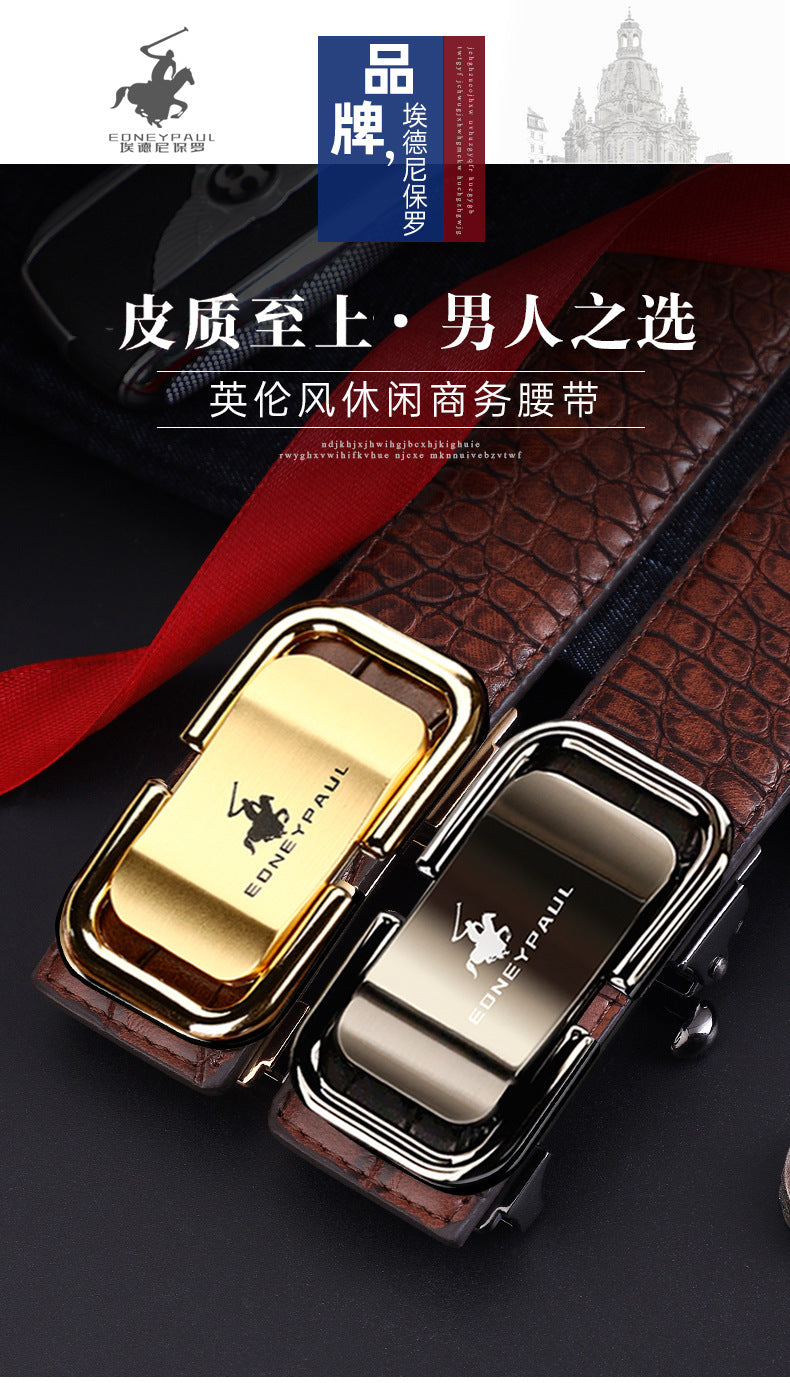 Men's Belt Genuine Leather Crocodile Pattern Inner Wear Automatic Buckle Fashionable All-match Belt Middle-aged and Young Casual Business Trendy Belt