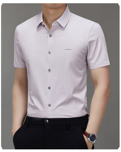 Summer High-end Jacquard Ice-feeling Non-ironing Mulberry Silk Short-sleeved Shirt Light Luxury High-end Business Shirt